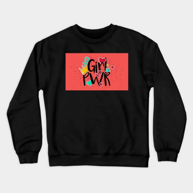 Girl PWR Power Red Teal Yelllow Social Distancing FaceMask for Fierce Strong Women Crewneck Sweatshirt by gillys